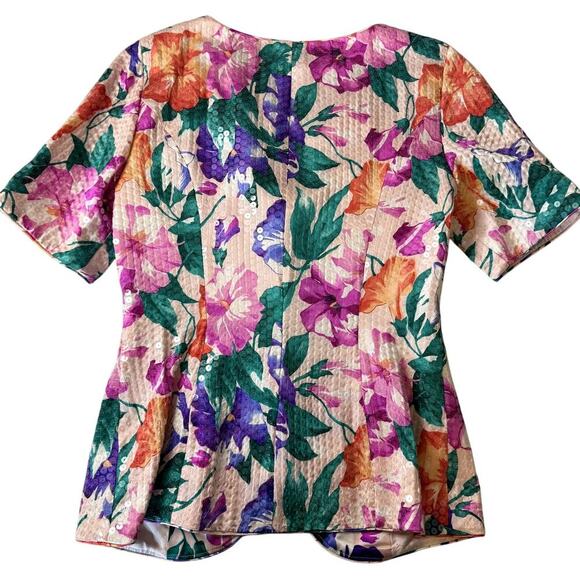 Vintage 80s A.J. Bari 100% Silk Sequined Blazer Shirt Women's Size 10 - Picture 6 of 8